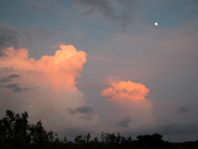 Sunset clouds and moon over Sanibel